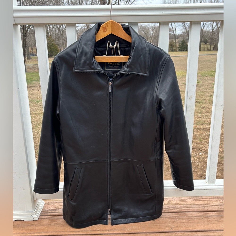 Women’s black leather coat. Reed Quality Leathers. Thinsulate lining Size small